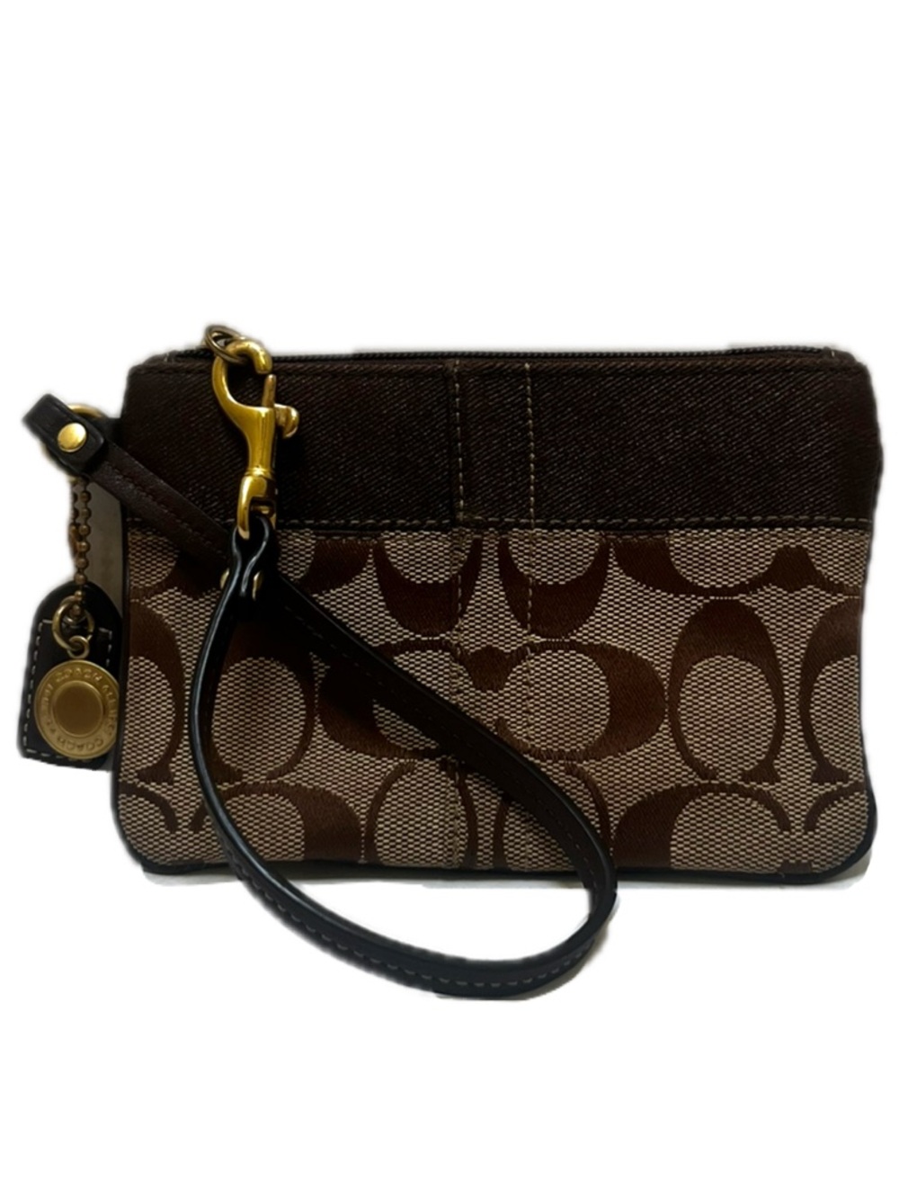Coach Signature Jacquard Brown Wristlet 2007